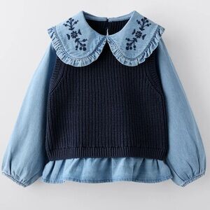 Zara kids Navy and Light Blue Knit Sweater, 2T